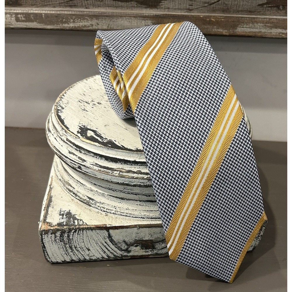 Scotty Z Palm Beach Mens Navy Blue Silk Hand Made Striped Necktie 3.25"‎